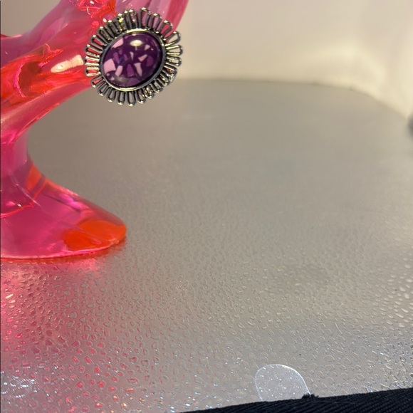 Purple and Silver Statement Earrings - Picture 1 of 6